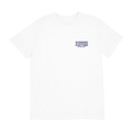 Front view of a white unisex short sleeve t-shirt with a small, dark blue Everytown for Gun Safety logo printed on left chest.