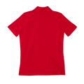 Back view of a red polo short sleeve shirt.