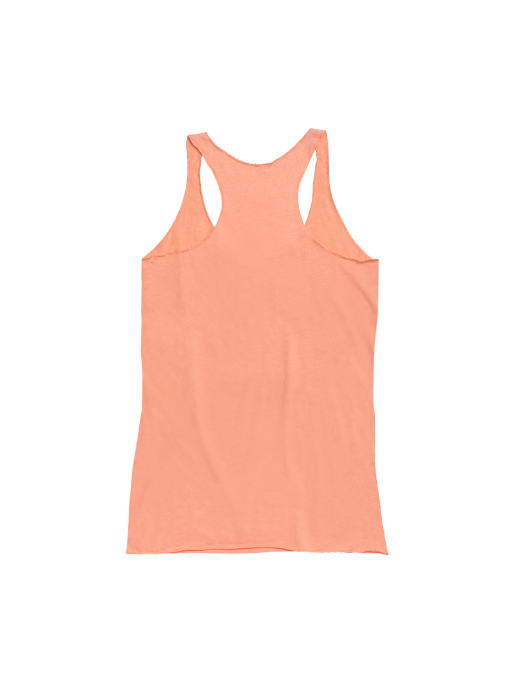 Peach colored women's cut racerback tank top, back view. There is no print on the back.