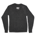 Back view of a gray, heathered crewneck sweatshirt with a small white Moms Demand Action logo printed below the collar.