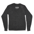 Back view of a gray, heathered crewneck sweatshirt with a small white Everytown For Gun Safety logo printed below the collar.